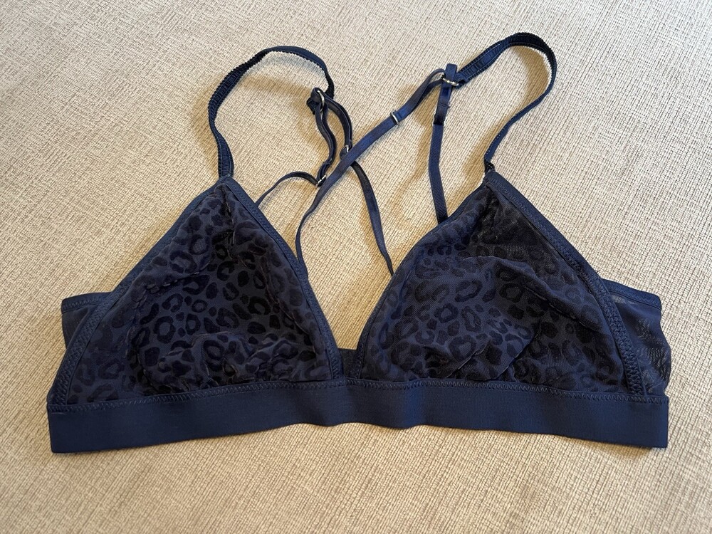 aerie Blue Leopard Print Women’s Medium Bralette Spaghetti Cross Strap